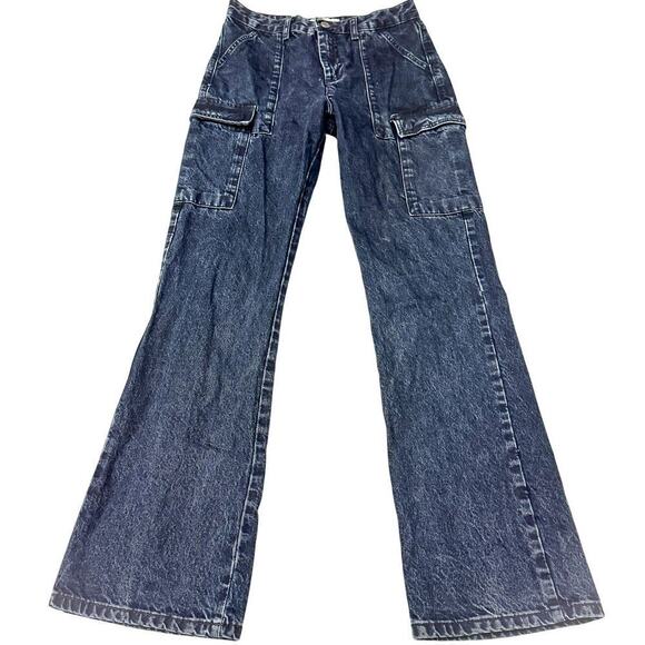 Zara Black Cargo Pant Dark Wash Utility Denim Jeans Straight Leg Size 4 - Picture 2 of 7